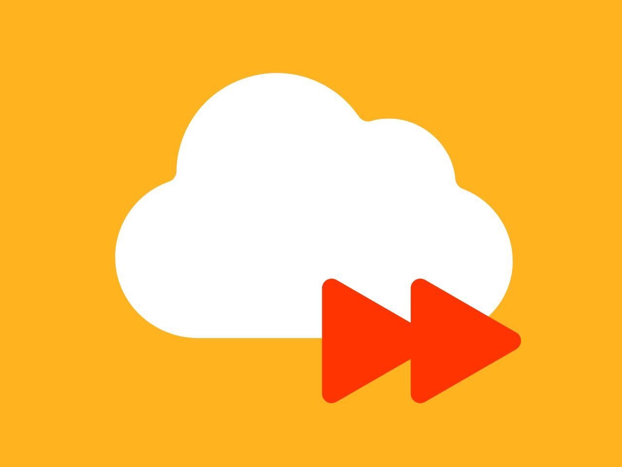 A graphic representing a fast cloud migration. A simple cloud is overlaid with a 