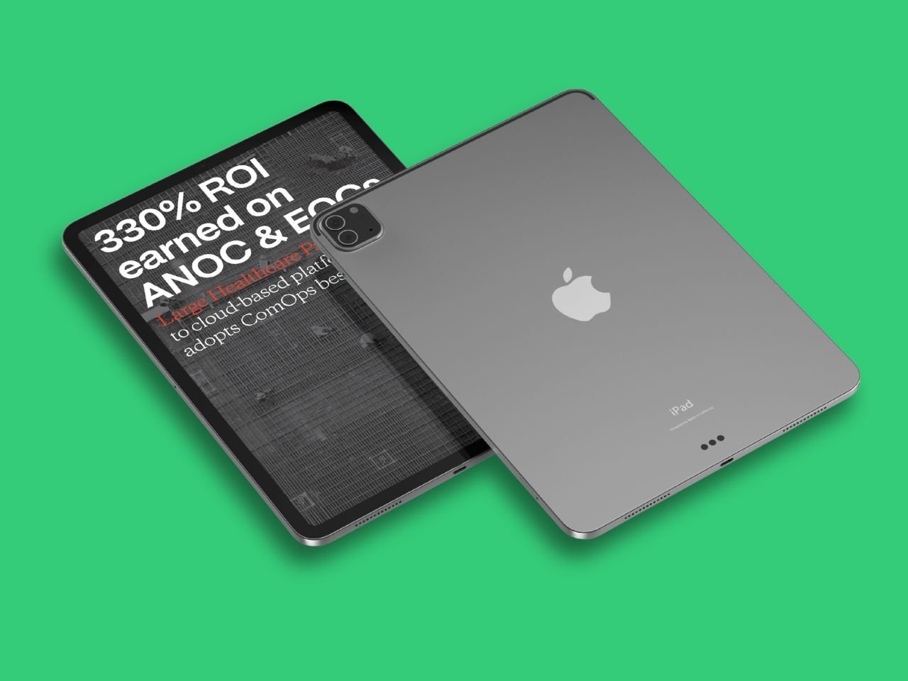 A graphic mockup of an Elixir case study displayed on an iPad. Text reads: 