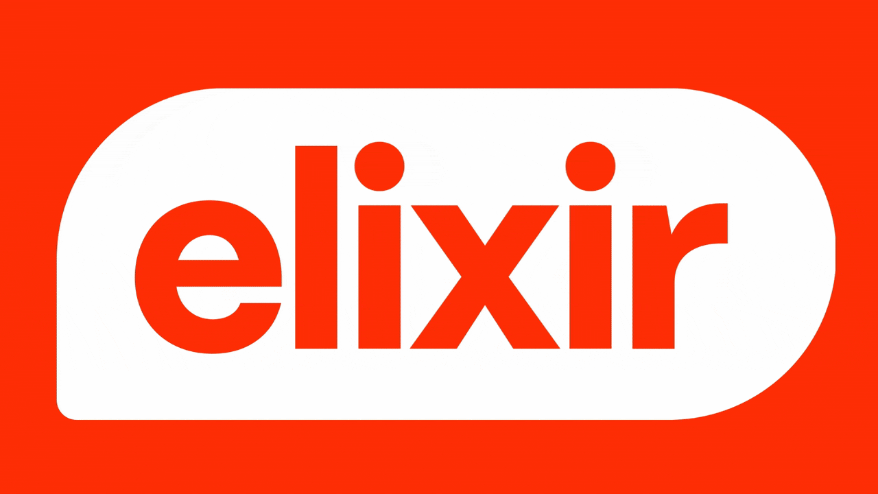 An animation graphic representing Elixir Cloud's integration capabilities. The Elixir logo is connected by lines to colored bubbles featuring icons for electronic messaging, mail delivery, data storage, performance analytics, data output, and personalization.