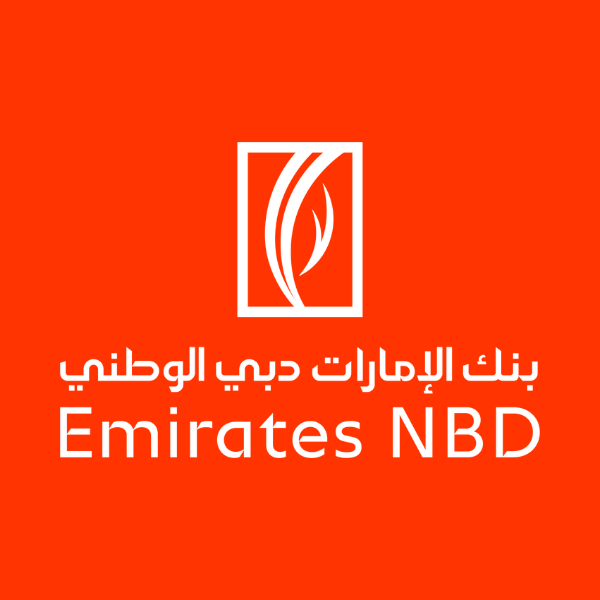 The logo and name lockup for Emirates NBD (ENBD) in white against a red/orange background (#FF3401).