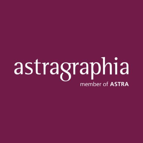 The logo for AstraGraphia (a member of ASTRA) against a dark red background (#711b48).