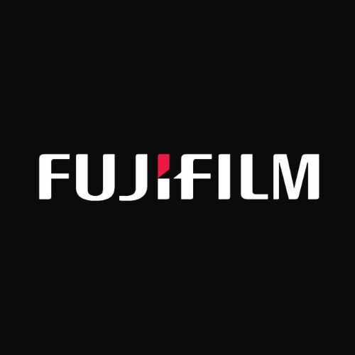 The FUJIFILM logo with a (with a #ed1d43 red dot in the 