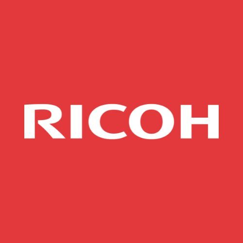 The Ricoh logo against a red background (#e3393d).