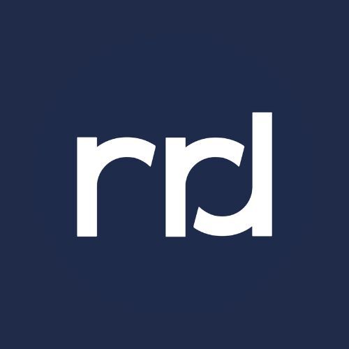 The RR Donnelley logo (stylized as lowercase rrd) against a blue background (#202b4a).