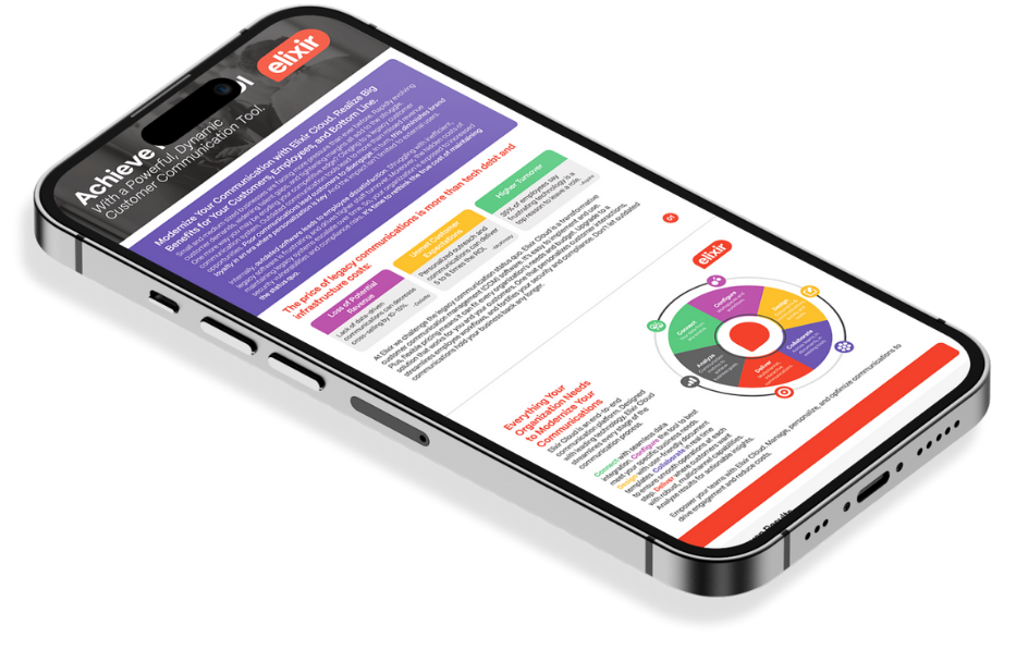 Elixir Cloud product solution brief on an iPhone mockup